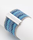 Bracciale ZIG ZAG in Argento 925 rodiato. Tessuto: Seta Toni di Azzurro