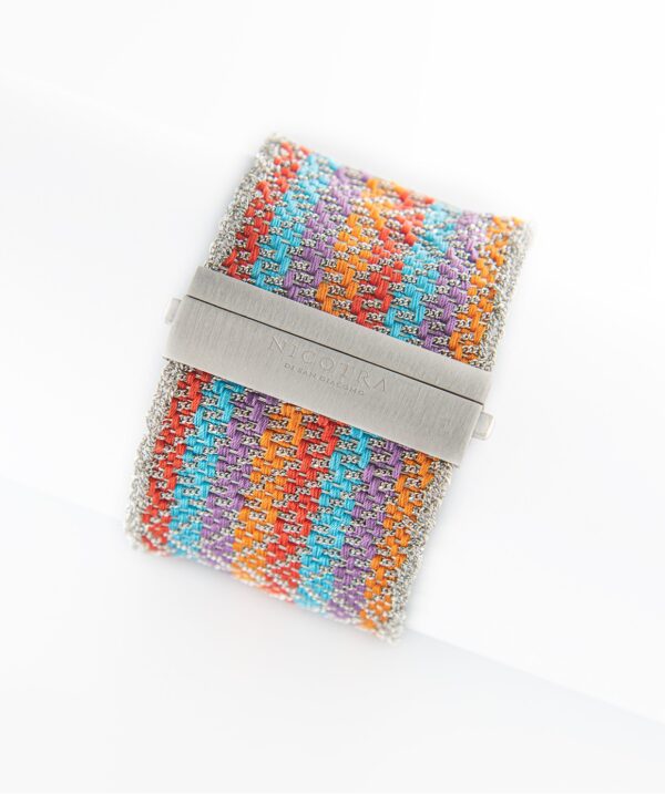 Bracciale ZIG ZAG in Argento 925 rodiato. Tessuto: Seta Toni di Estate