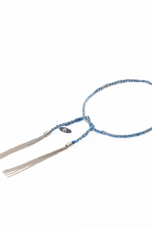 Bracciale TWIST in Argento 925 Rodiato. Tessuto: Seta Blu Cobalto
