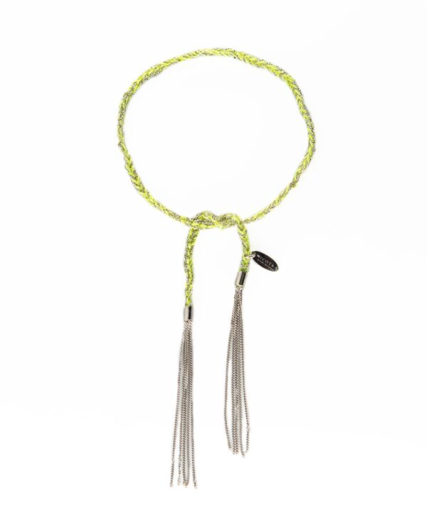 Bracciale TWIST in Argento 925 Rodiato. Tessuto: Seta Lime