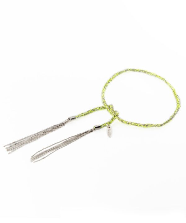 Bracciale TWIST in Argento 925 Rodiato. Tessuto: Seta Lime