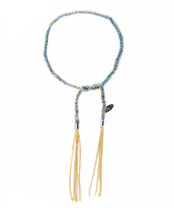 Bracciale TWIST in Argento 925 bagno oro Giallo 18Kt. Tessuto: Seta Blu Cobalto