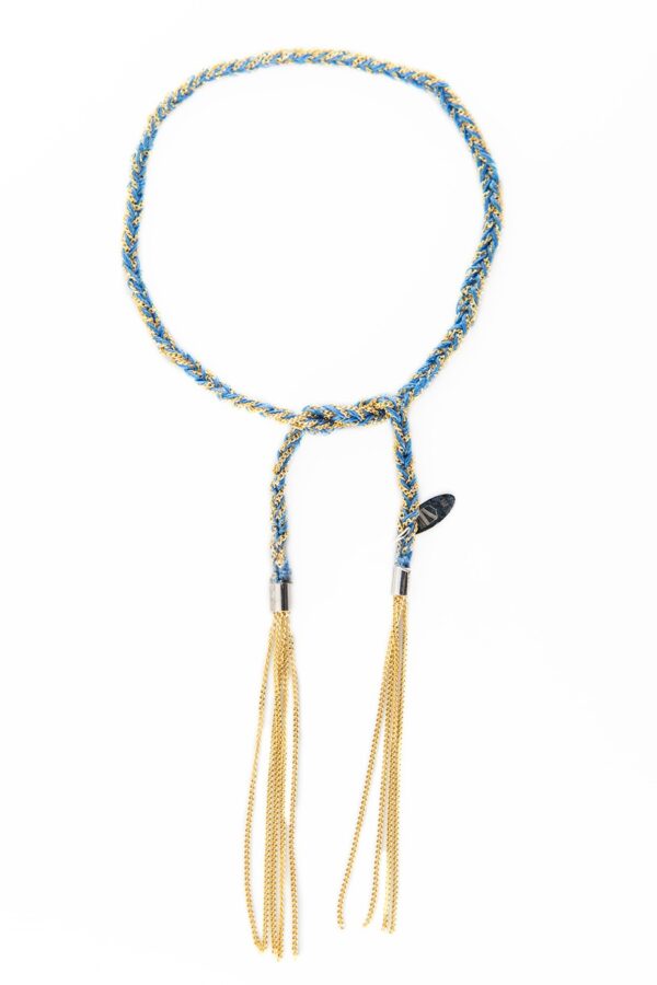 Bracciale TWIST in Argento 925 bagno oro Giallo 18Kt. Tessuto: Seta Blu Cobalto