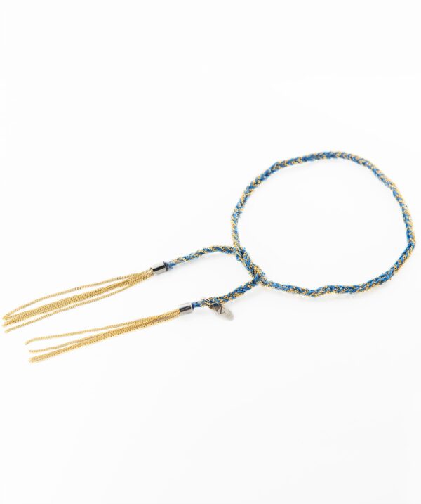 Bracciale TWIST in Argento 925 bagno oro Giallo 18Kt. Tessuto: Seta Blu Cobalto
